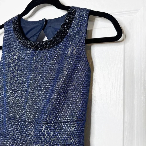 RARE EDITIONS Navy Blue Metallic Embellished Collar Dress Girls Size 16 - Picture 2 of 7